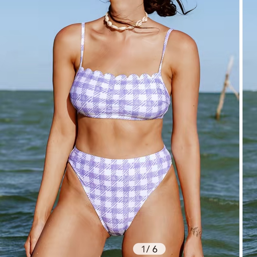 Summertime Gingham Scalloped Bralette & Cheeky High Waist Bikini Set